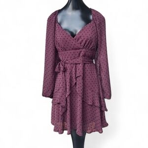 Trixxi Elegant Plum Polka Dot Dress Sz M Semi-formal, Homecoming, Cocktail Dress
